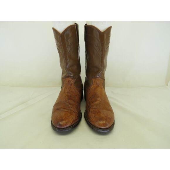 Cowtown Brown Leather Ostrich Roper Cowboy Western Boots Mens Size 7.5 EE main image 6